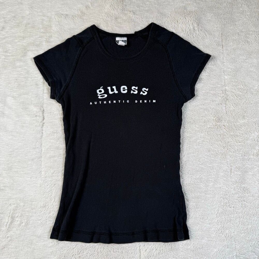 Vintage Y2K Guess Women’s Ribbed Tee T Shirt